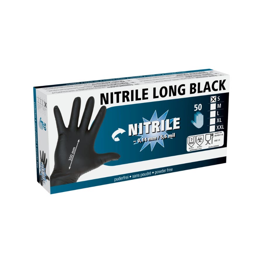 Nitrilhansker All-purpose lang sort størrelse S
